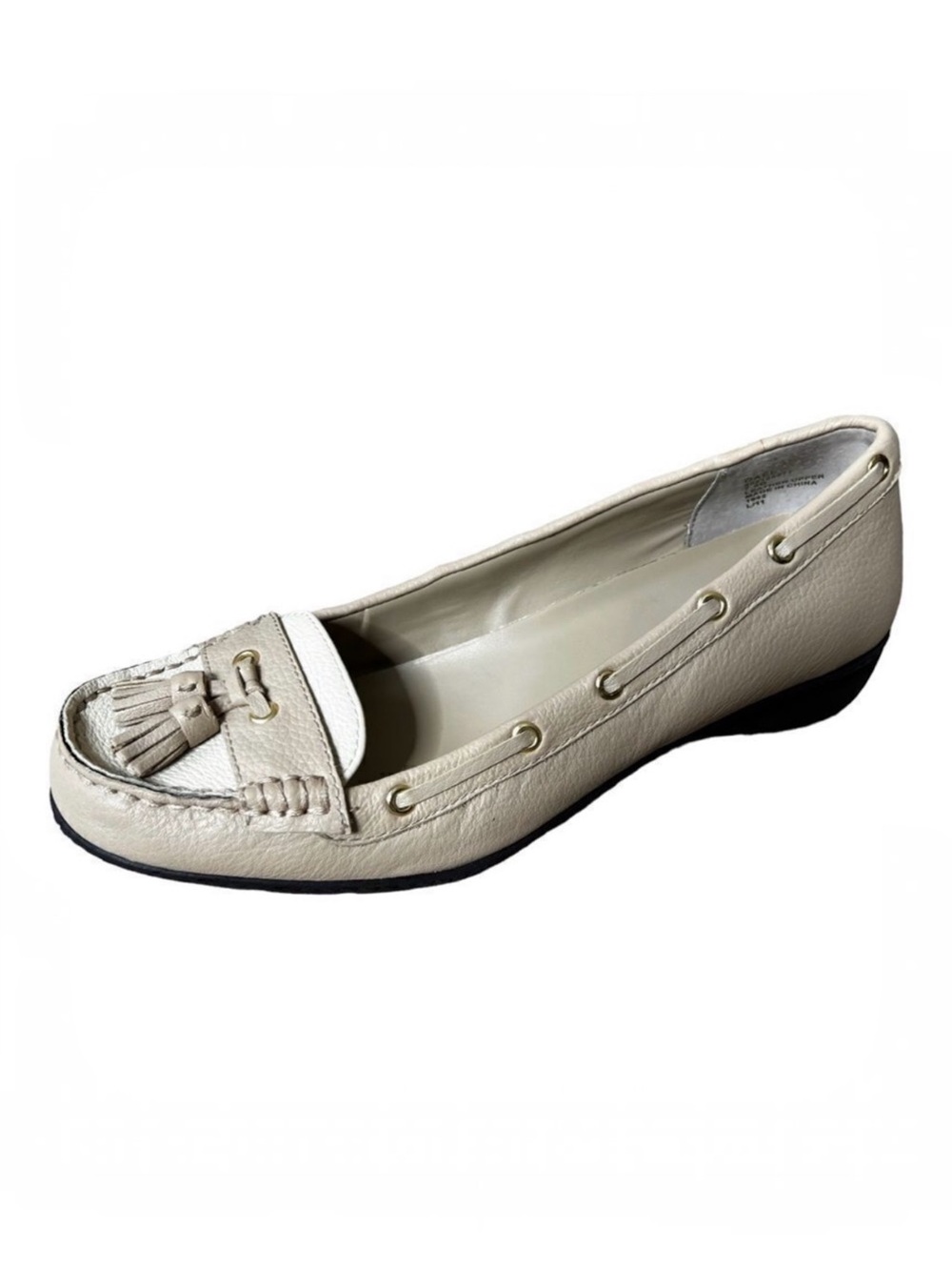 Lauren Ralph Lauren Gael Tan/Cream Leather Tassel Wedge Loafers Size 7.5